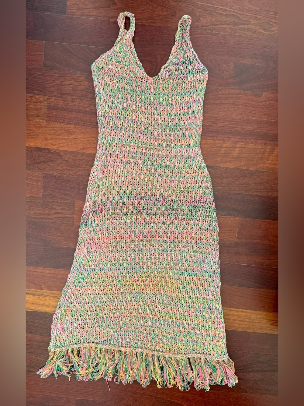 Zara Multicolor Crochet Knit Fringe Midi Dress